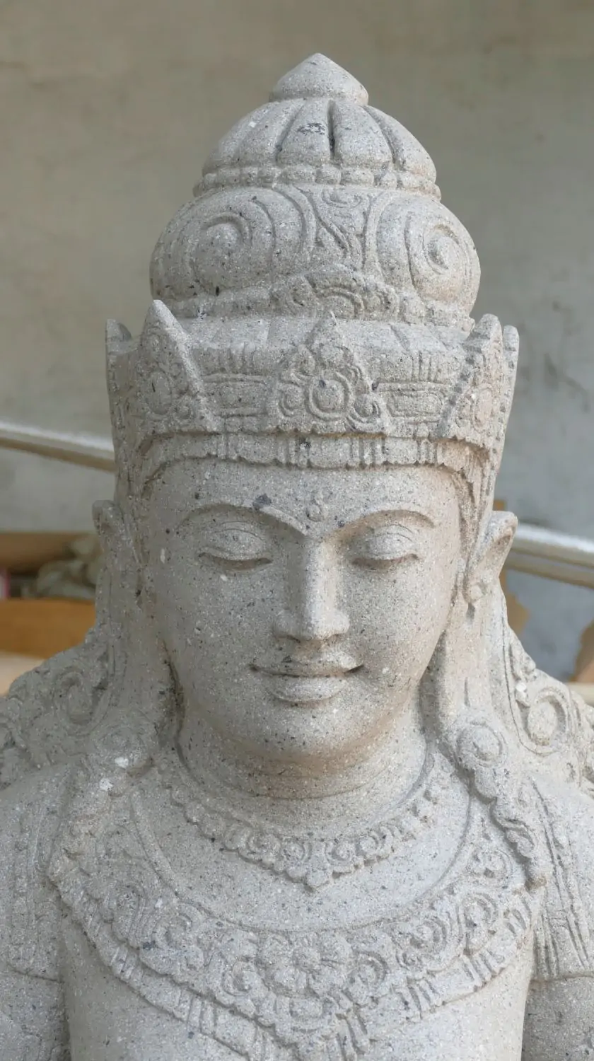  Product image 2 of the product “Standing Dewi Sri, position greetings turning the wheel , 173 cm high riverstone grey ”